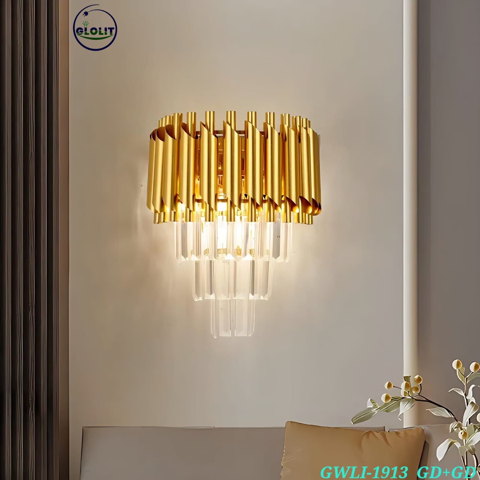 Gold Crystal Rod Wall Sconce GWLI-1913 - Rynarhardware